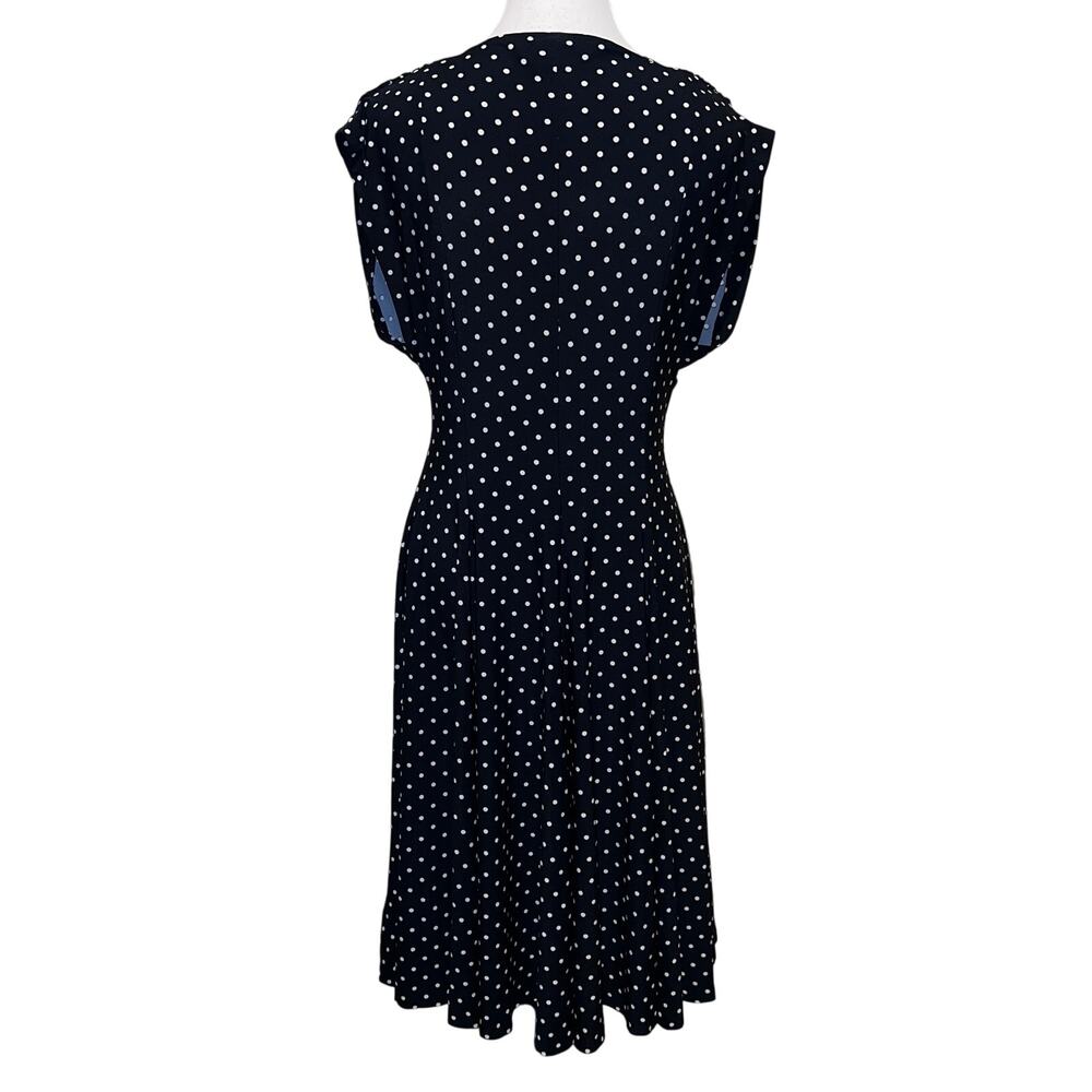 Norma Kamali Polka Dot Swing Dress Black White V-Neck Midi Flared A-Line Size L - Picture 4 of 12